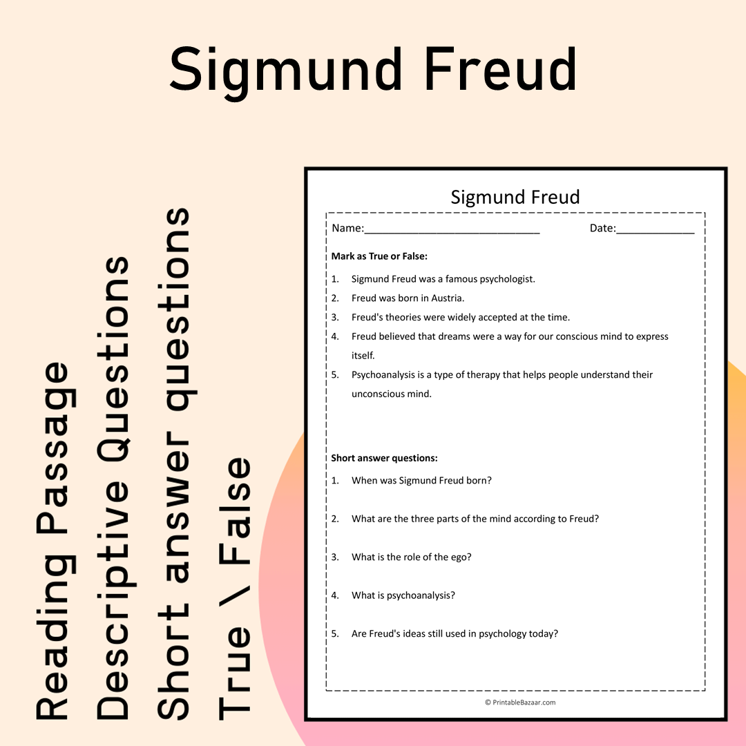 Sigmund Freud | Reading Comprehension Passage Printable Activity