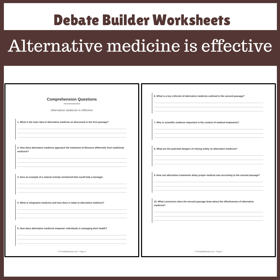 Alternative medicine is effective | Favour and Against Worksheet Printable Activity