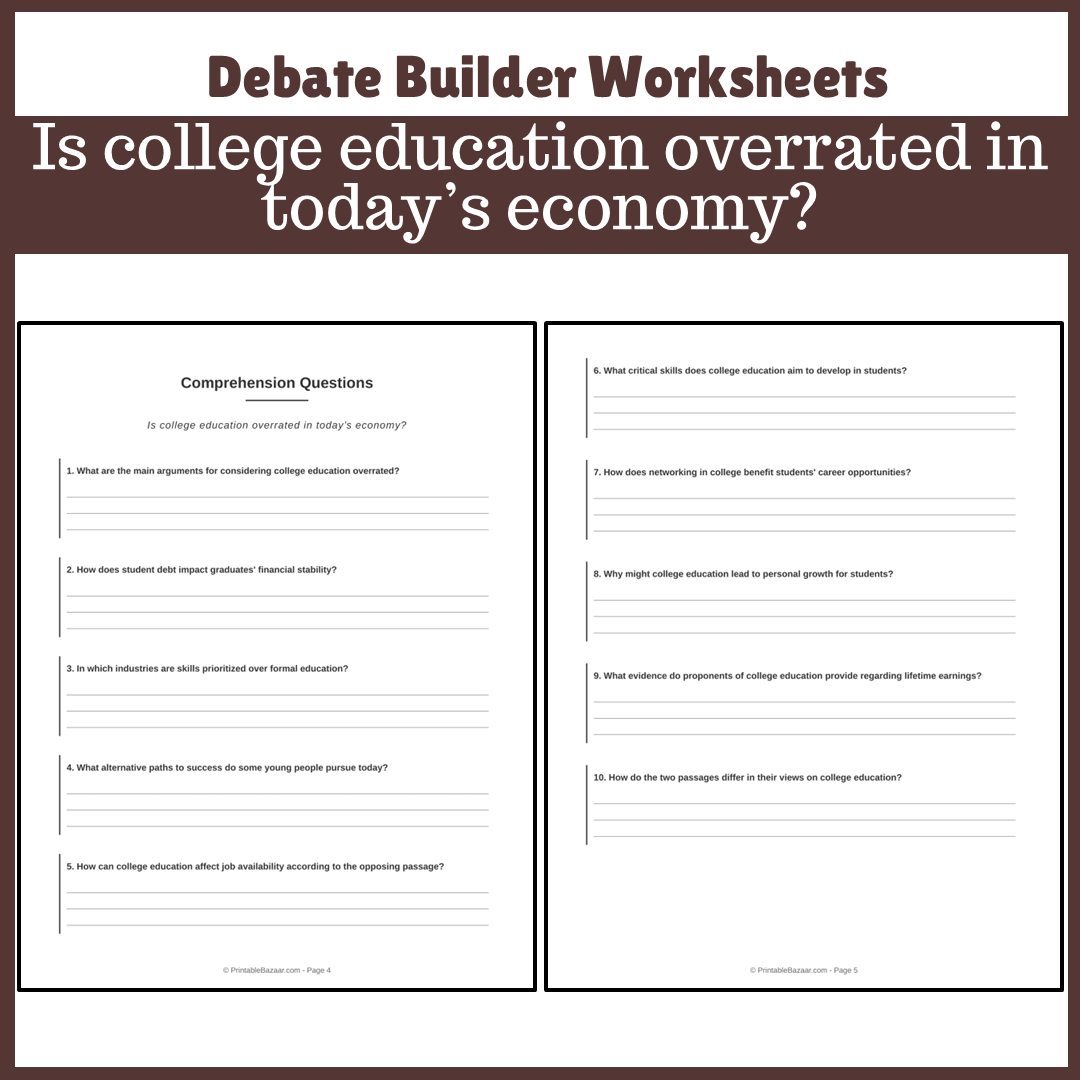 Is college education overrated in today’s economy? | Favour and Against Worksheet Printable Activity