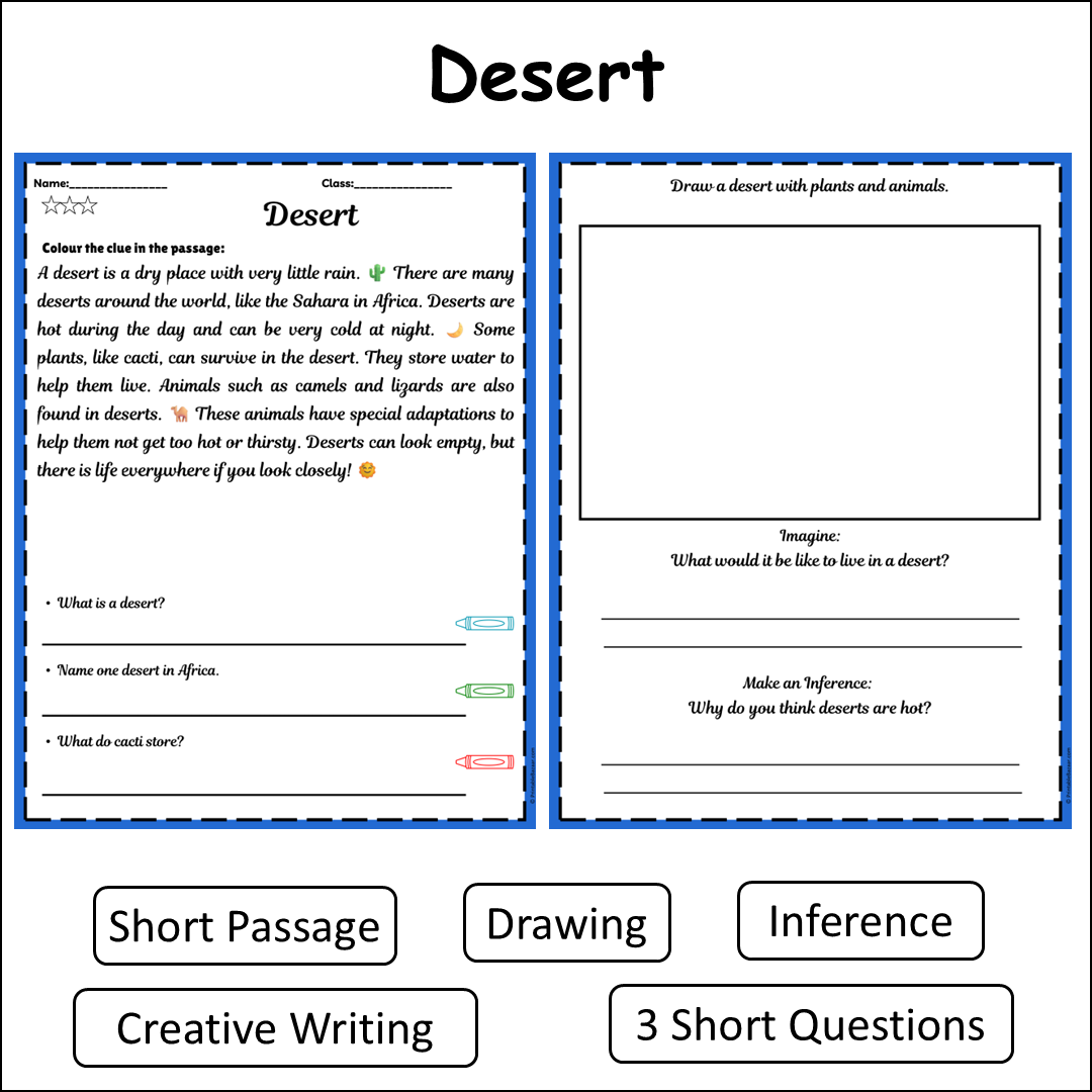 Desert | Short Reading Comprehension Creative Worksheet