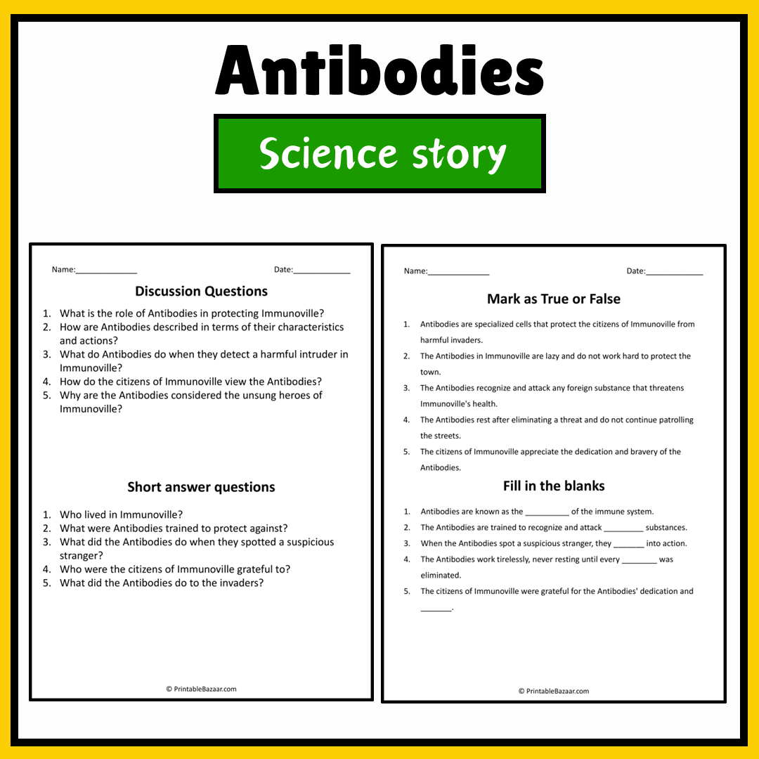 Antibodies | Science Story Reading Comprehension Activity