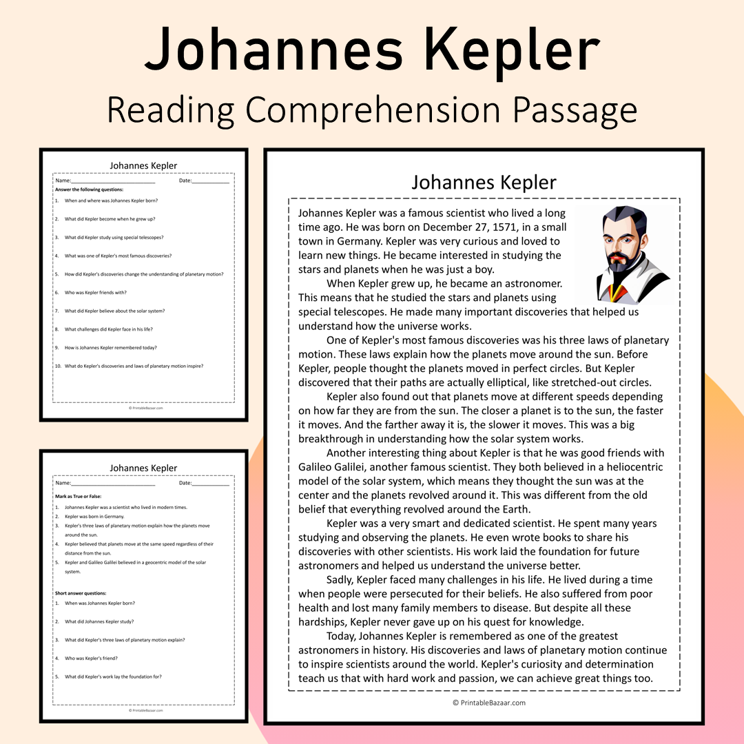 Johannes Kepler | Reading Comprehension Passage Printable Activity
