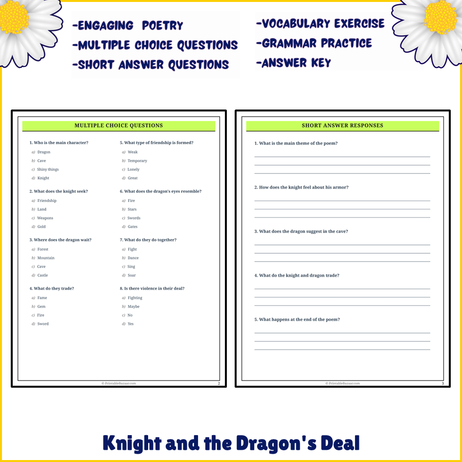 Knight and the Dragon's Deal | Poem Grammar Worksheet Printable Activity