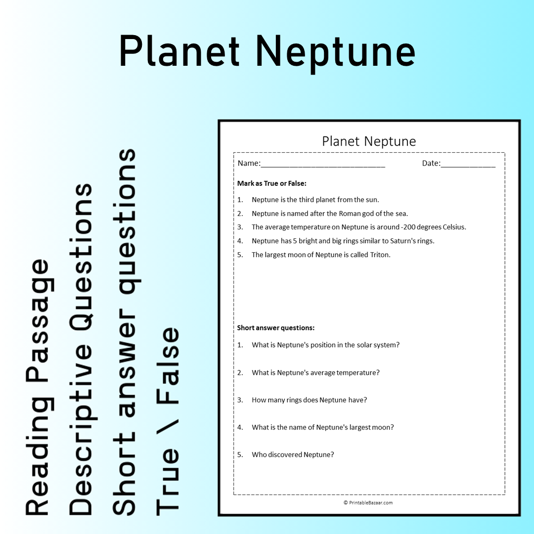 Planet Neptune | Reading Comprehension Passage Printable Worksheet