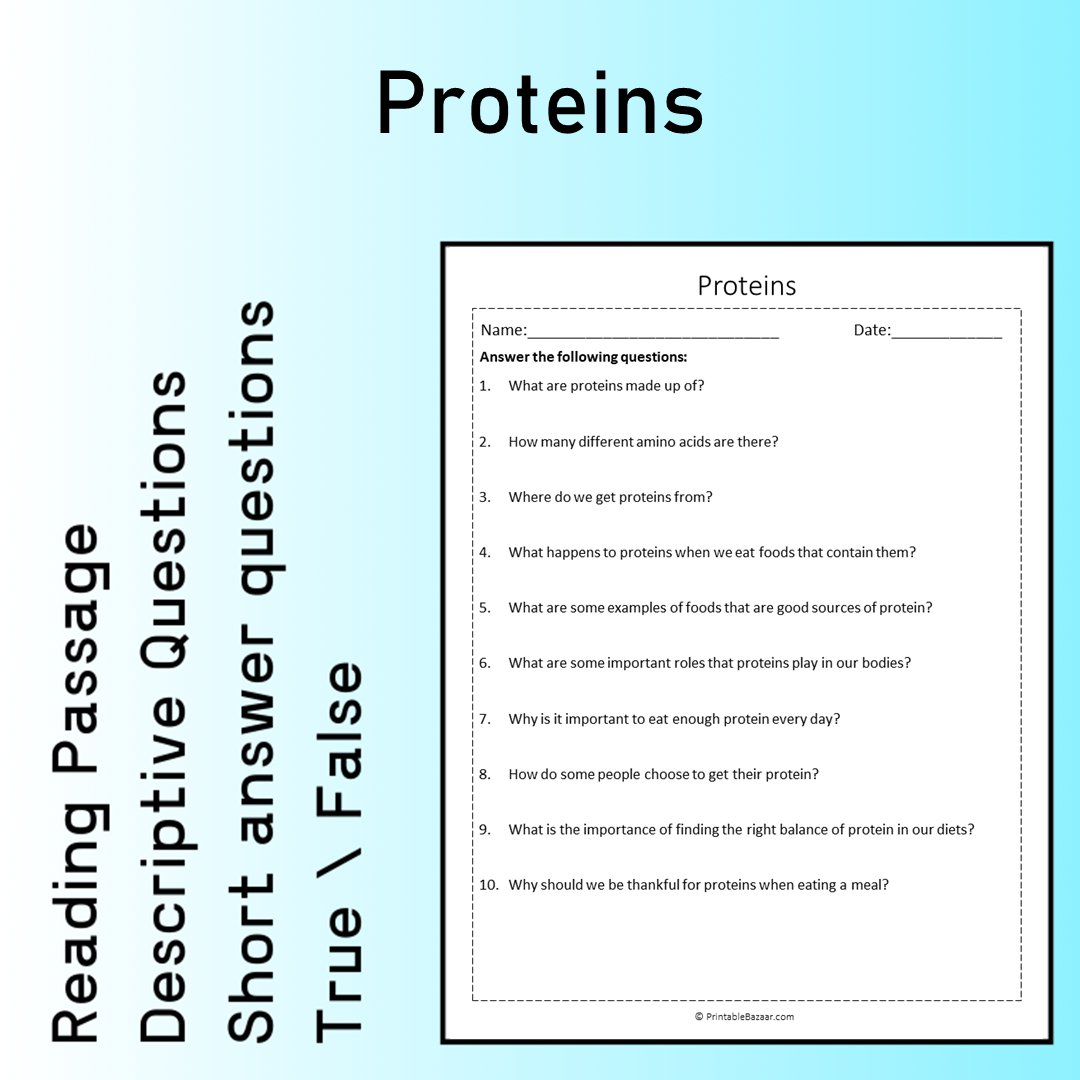 Proteins | Reading Comprehension Passage Printable Worksheet