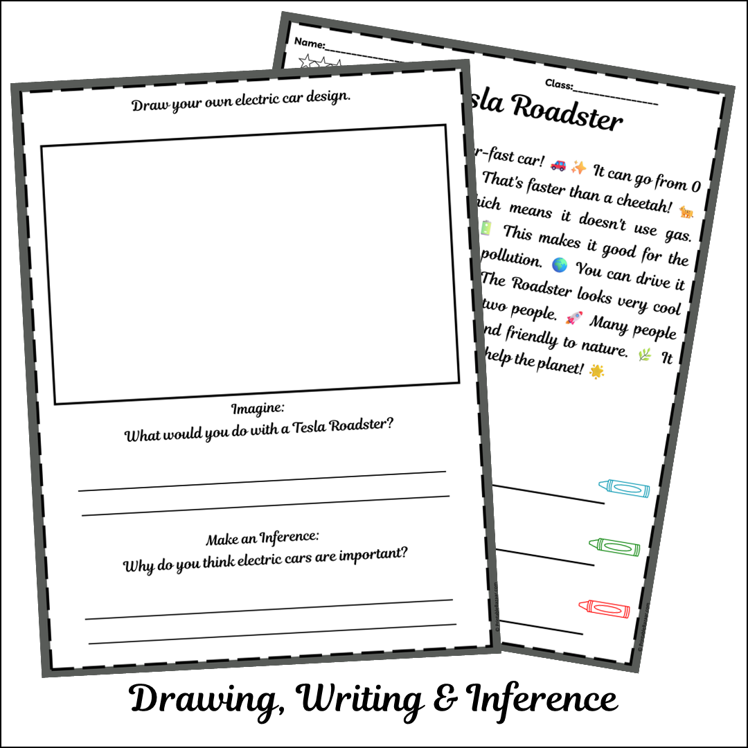 Tesla Roadster | Short Reading Comprehension Creative Worksheet