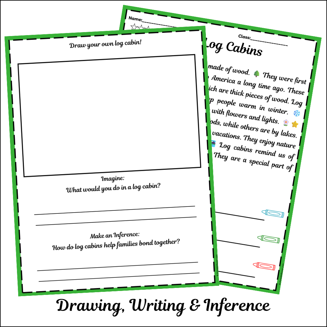 Log Cabins | Short Reading Comprehension Creative Worksheet