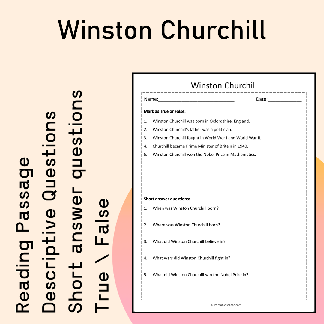 Winston Churchill | Reading Comprehension Passage Printable Activity