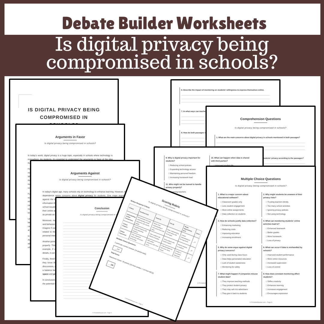 Is digital privacy being compromised in schools? | Favour and Against Worksheet Printable Activity