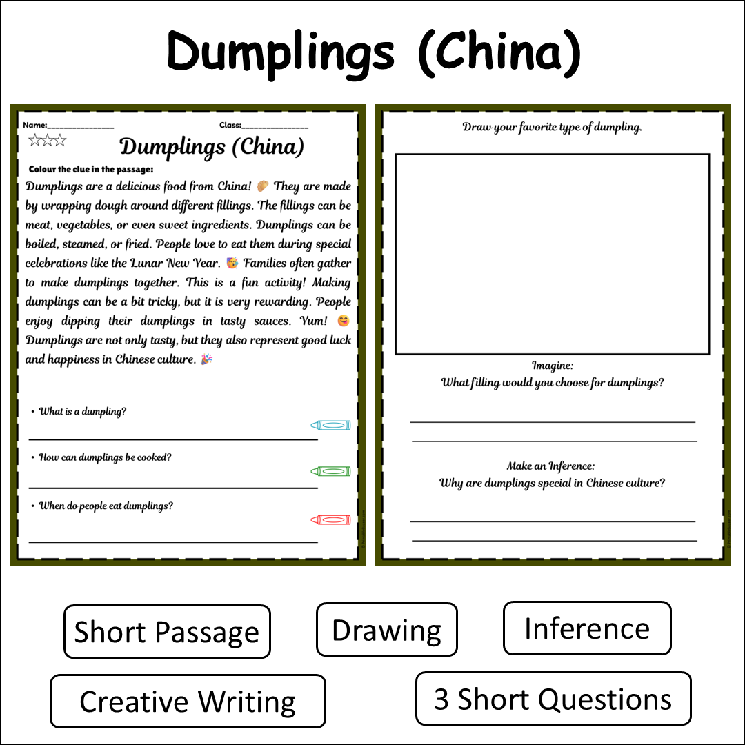 Dumplings (China) | Short Reading Comprehension Creative Worksheet