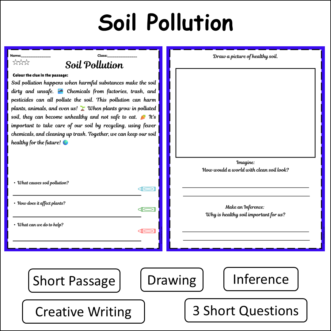 Soil Pollution | Short Reading Comprehension Creative Worksheet