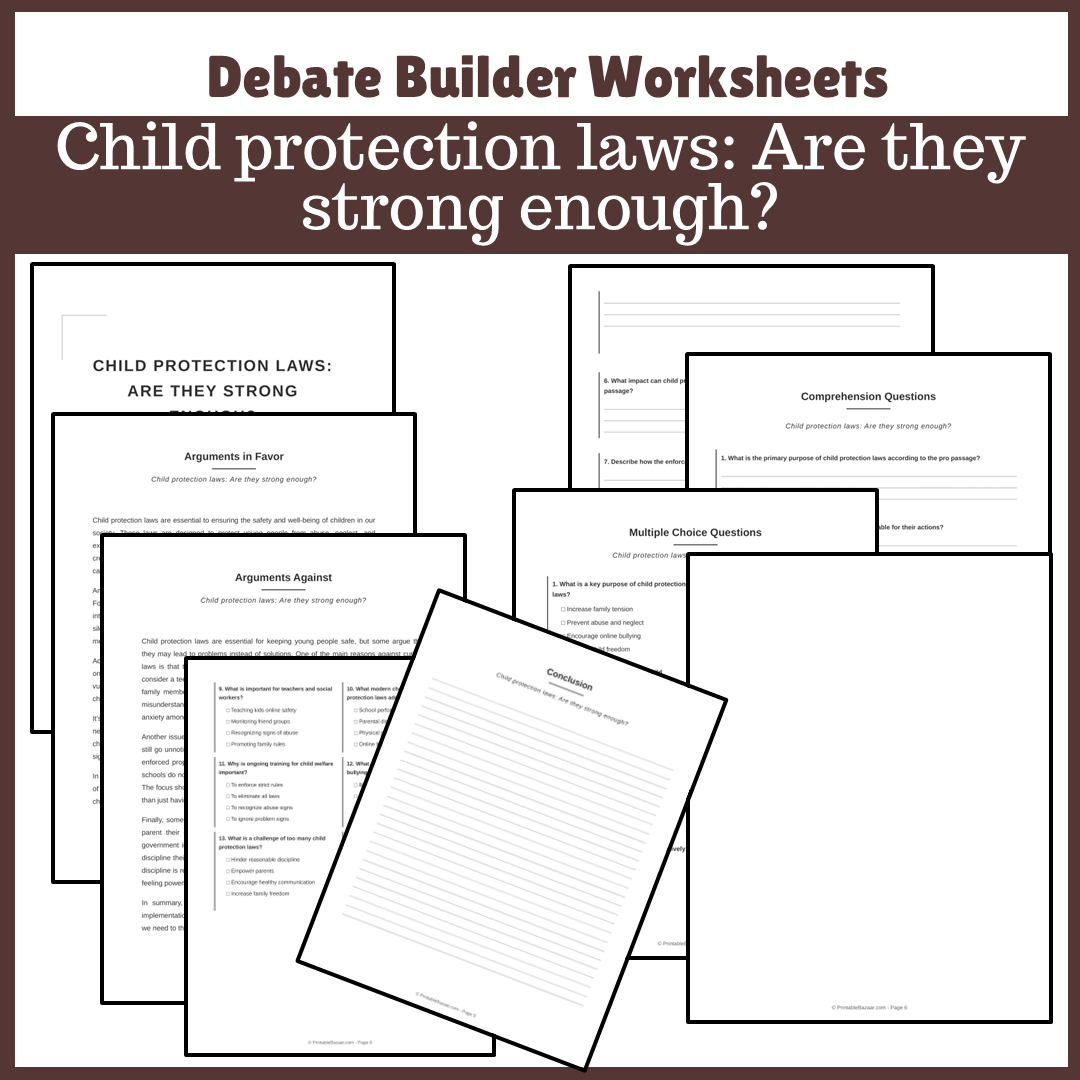 Child protection laws: Are they strong enough? | Favour and Against Worksheet Printable Activity