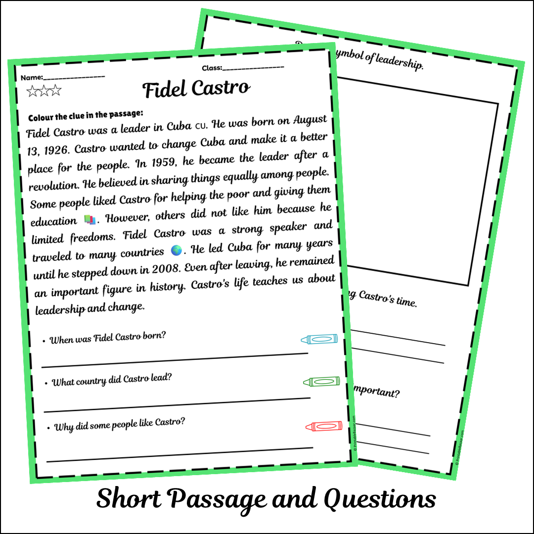 Fidel Castro | Short Reading Comprehension Creative Worksheet