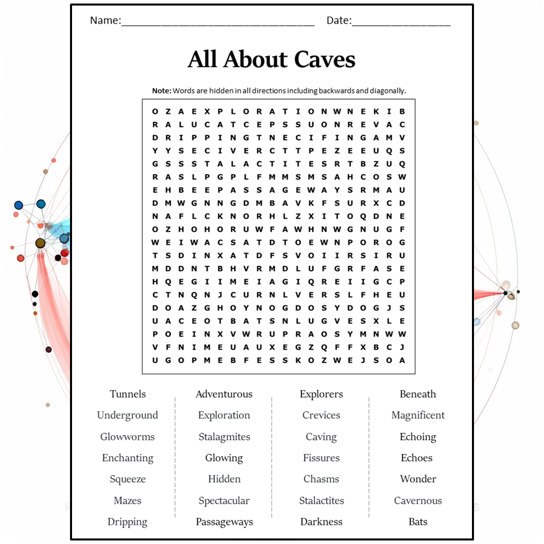 All About Caves Word Search Puzzle Worksheet Activity PDF