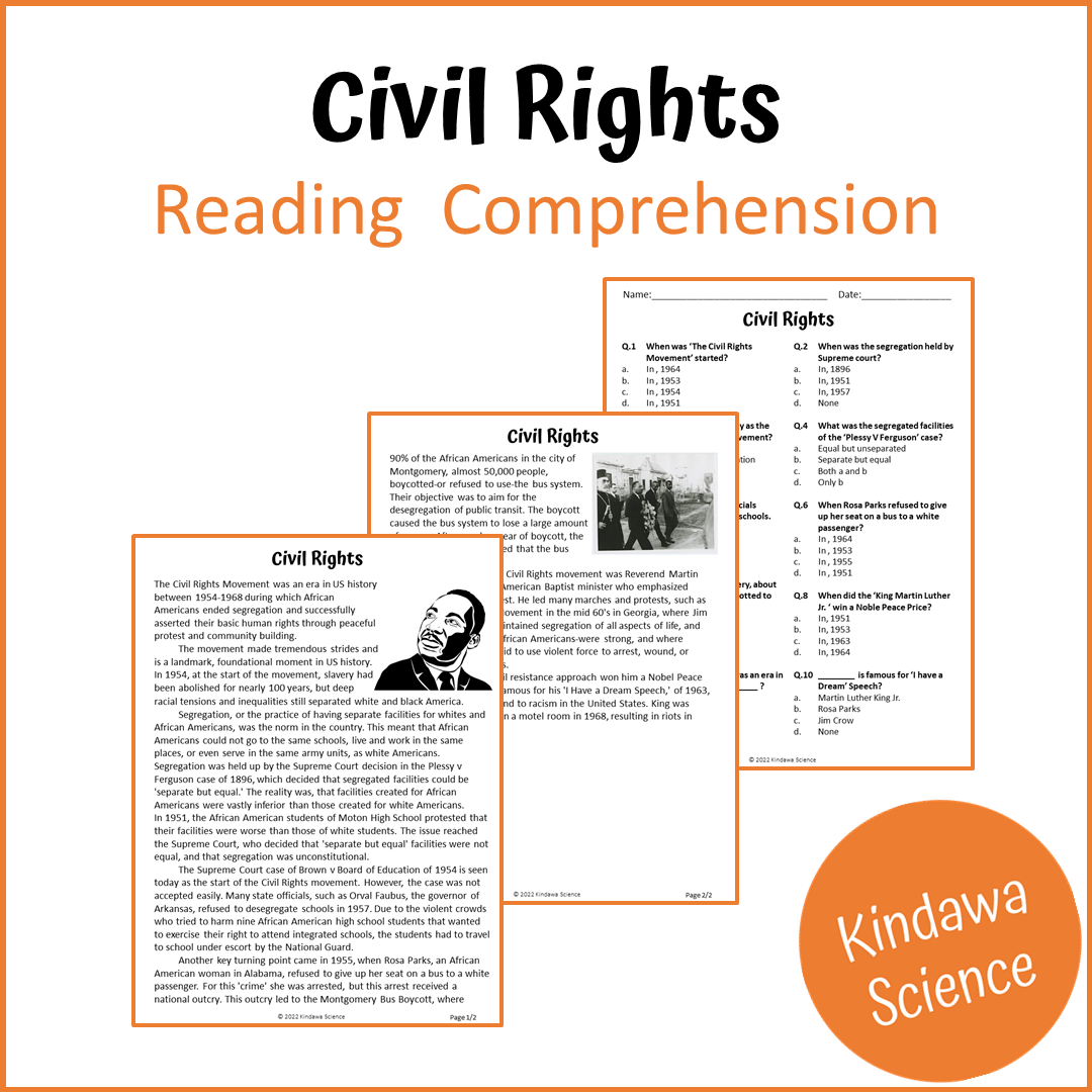 Civil Rights Reading Comprehension Passage and Questions | Printable PDF