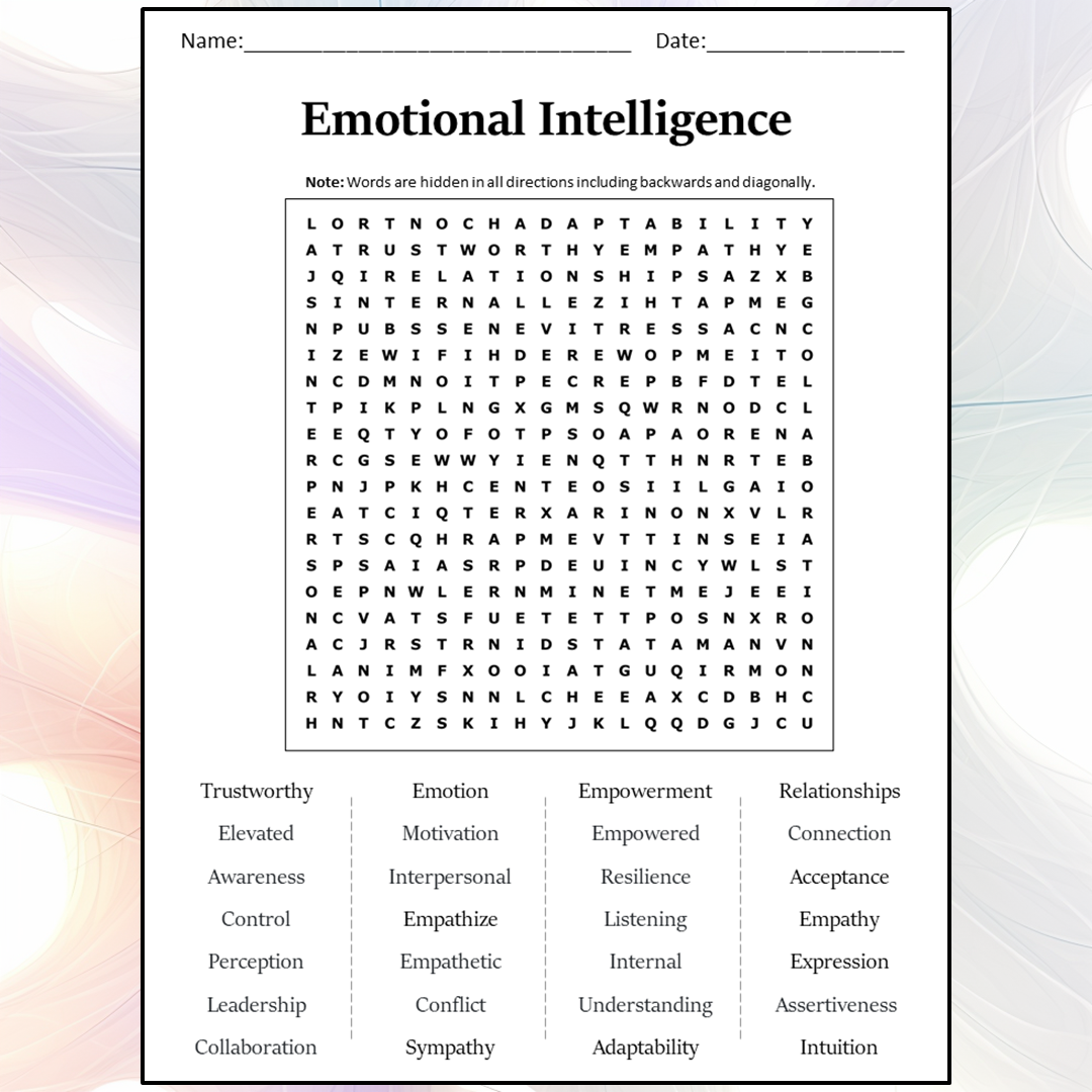 Emotional Intelligence Word Search Puzzle Worksheet Activity PDF ...