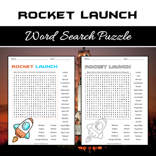 Rocket Launch Word Search Puzzle Worksheet PDF