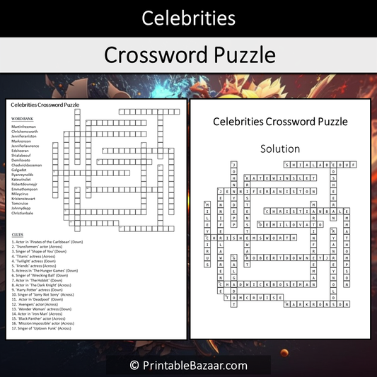 Celebrities Crossword Puzzle Worksheet Activity Printable PDF