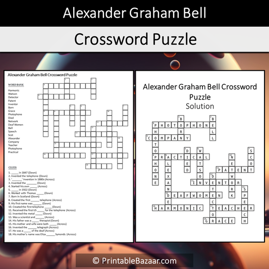 Alexander Graham Bell Crossword Puzzle Worksheet Activity Printable PDF