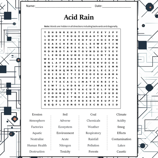 Acid Rain Word Search Puzzle Worksheet Activity PDF