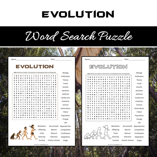 Evolution Word Search Puzzle Worksheet PDF