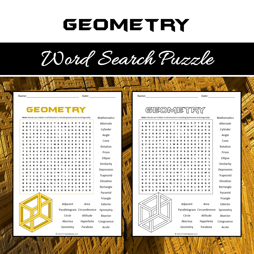 Geometry Word Search Puzzle Worksheet PDF