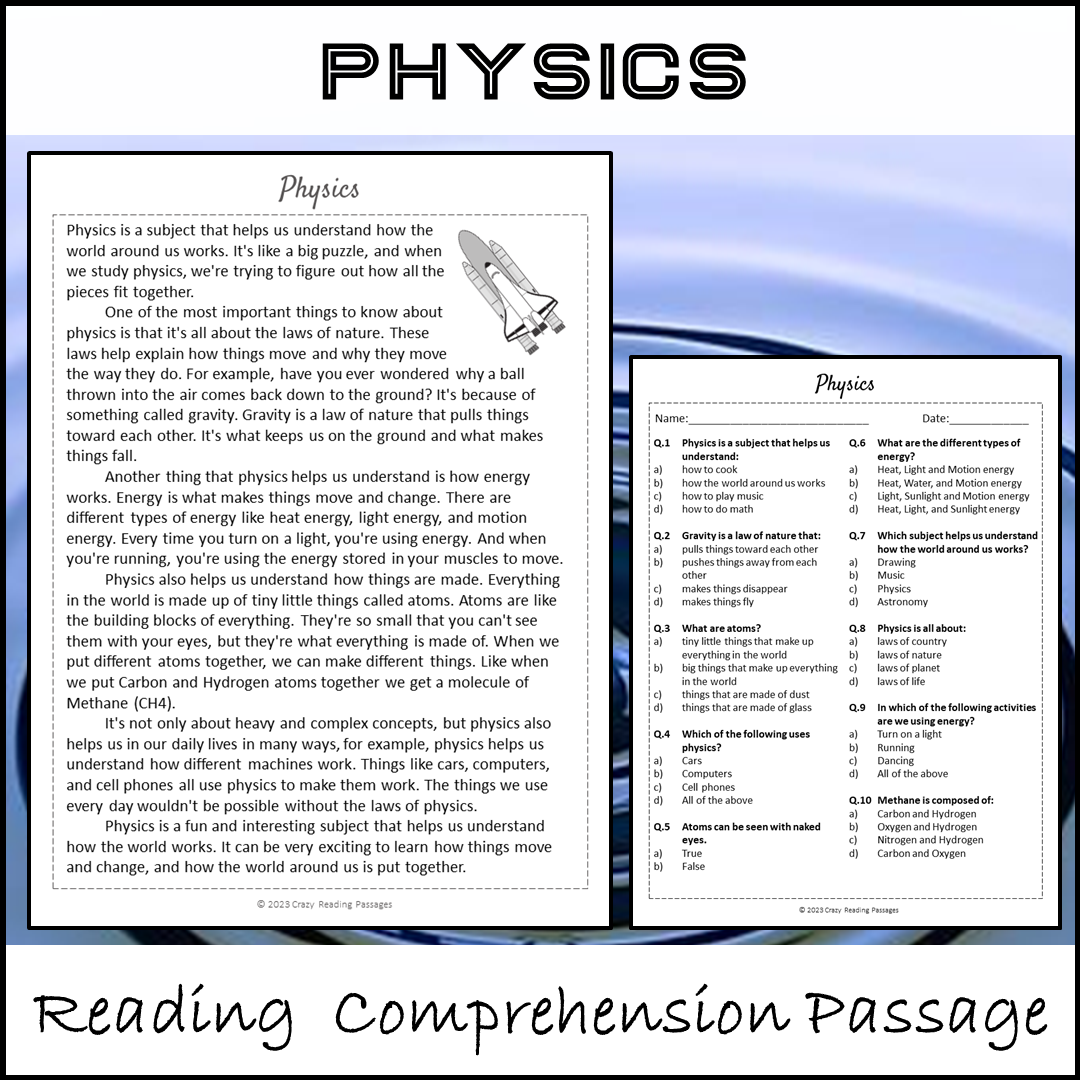 Physics Reading Comprehension Passage and Questions | Printable PDF