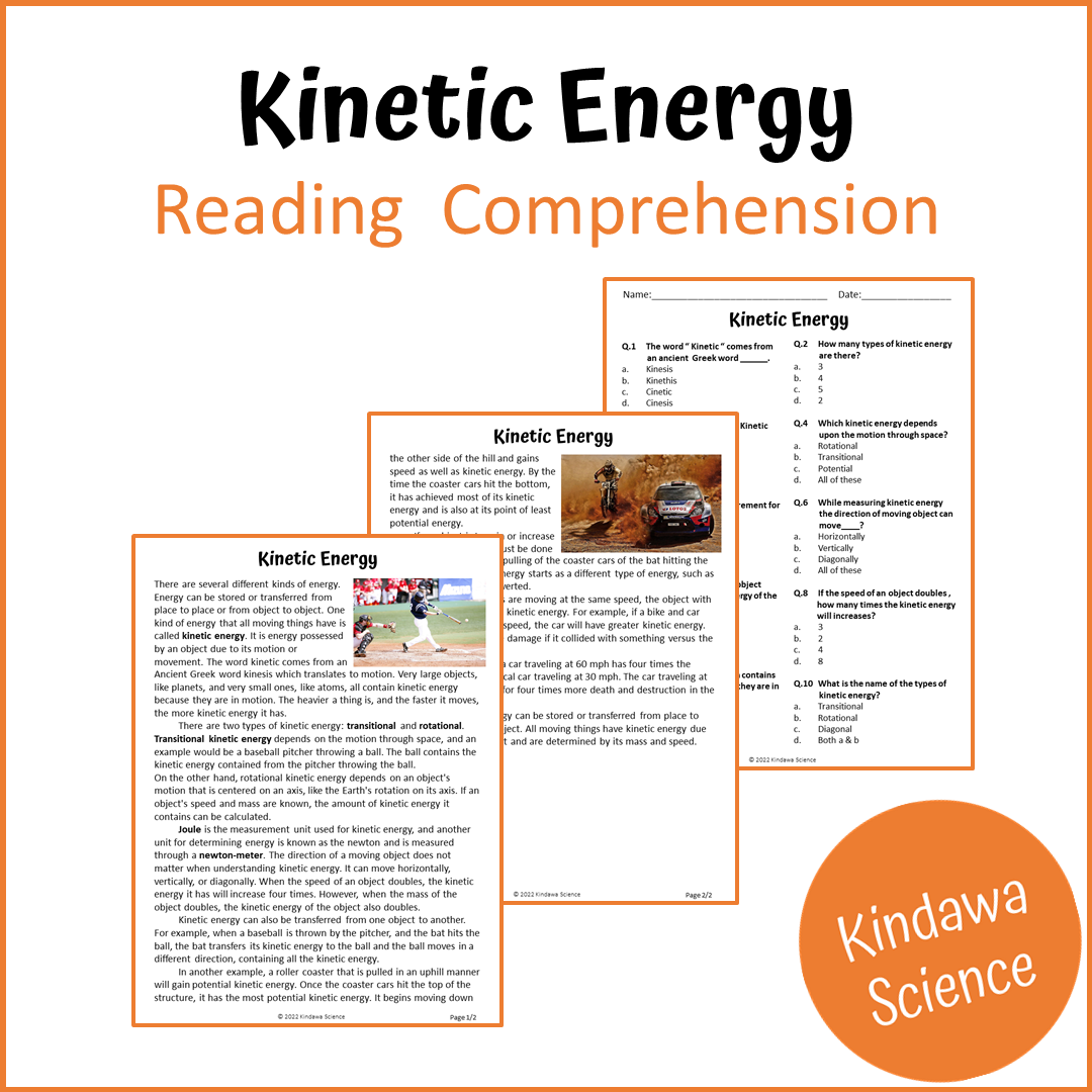 Kinetic Energy Reading Comprehension Passage and Questions | Printable PDF