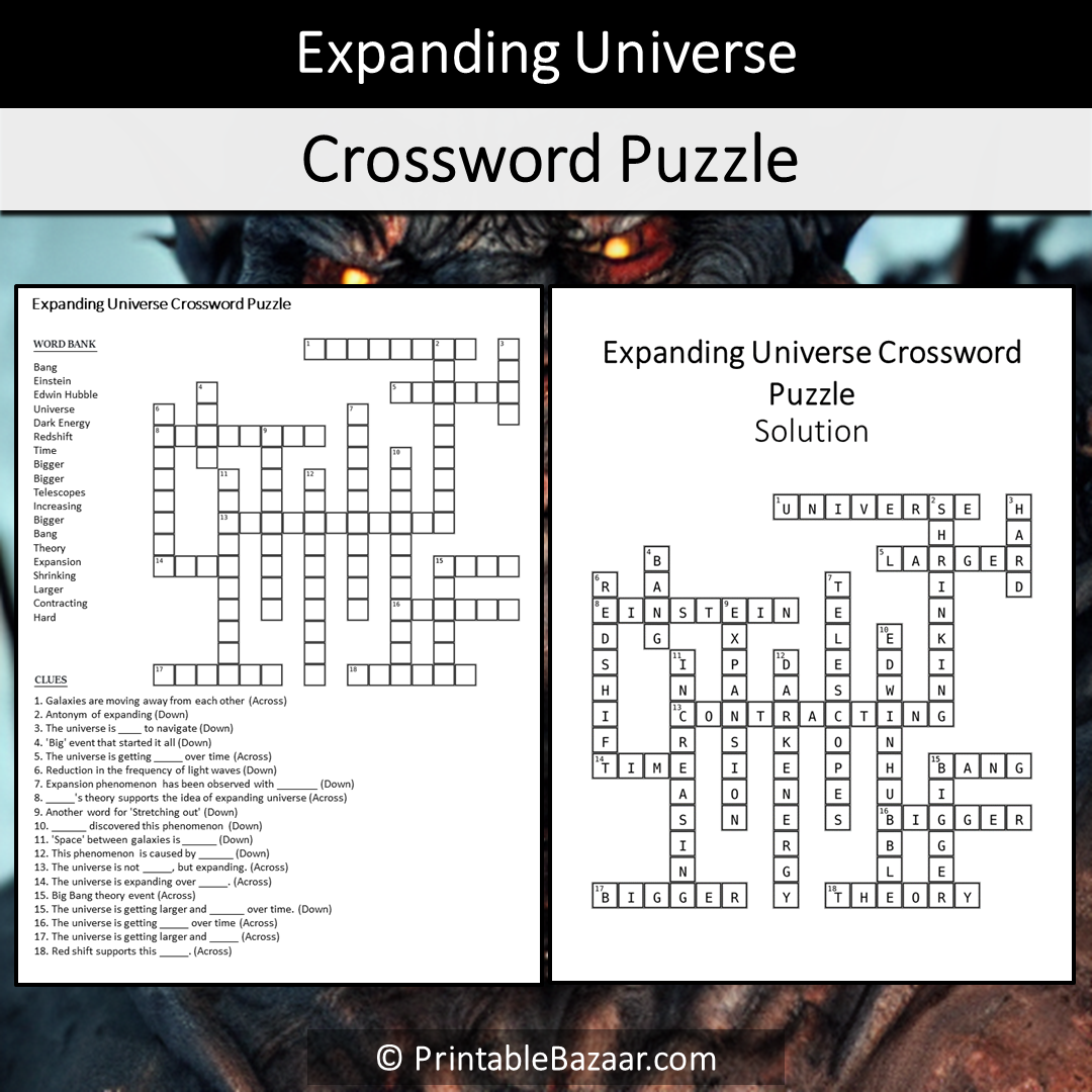 Expanding Universe Crossword Puzzle Worksheet Activity Printable PDF