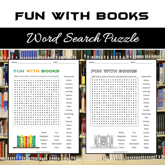 Fun With Books Word Search Puzzle Worksheet PDF