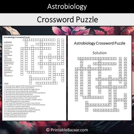 Astrobiology Crossword Puzzle Worksheet Activity Printable PDF