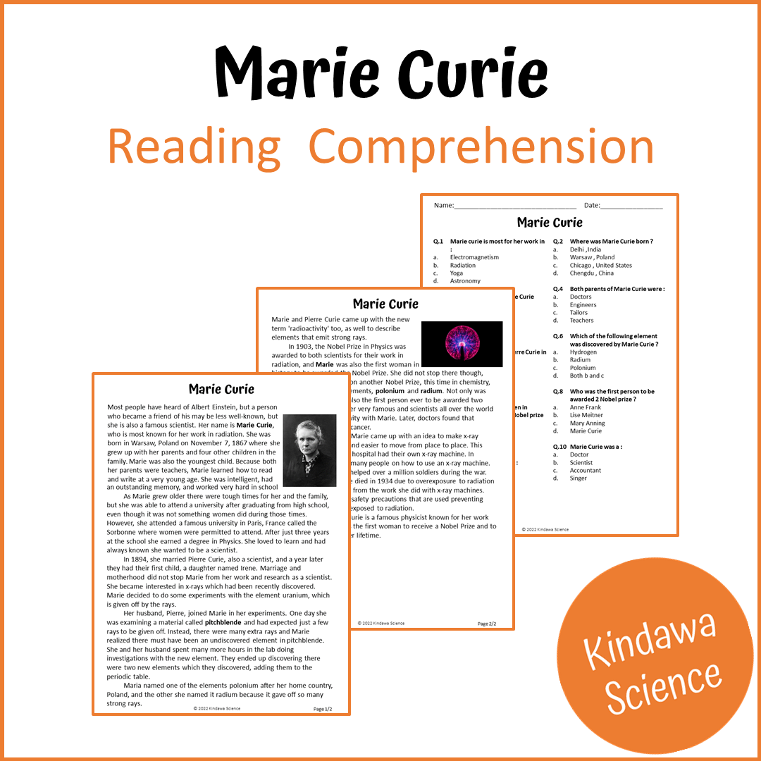 Marie Curie Reading Comprehension Passage and Questions | Printable PDF
