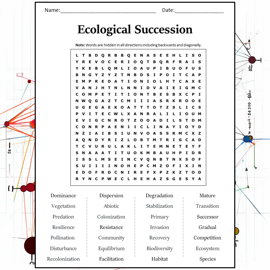 Ecological Succession Word Search Puzzle Worksheet Activity PDF