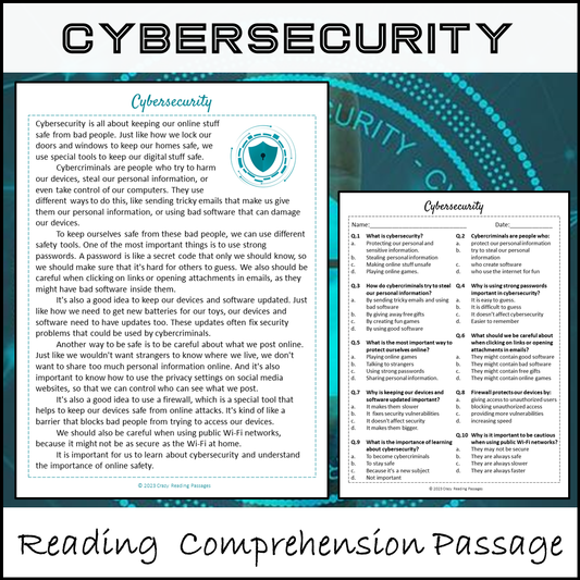 Cybersecurity Reading Comprehension Passage and Questions | Printable PDF