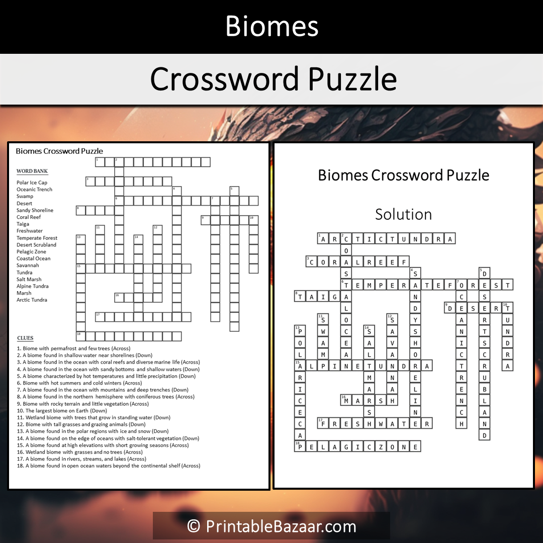 Biomes Crossword Puzzle Worksheet Activity Printable PDF