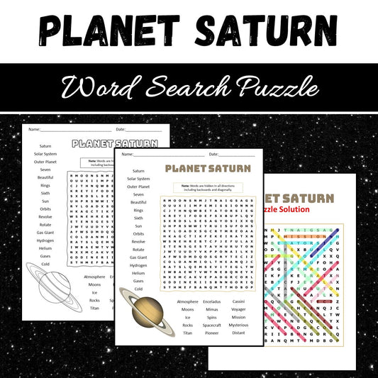 Saturn Word Search Puzzle Worksheet PDF