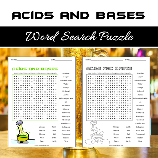 Acids And Bases Word Search Puzzle Worksheet PDF