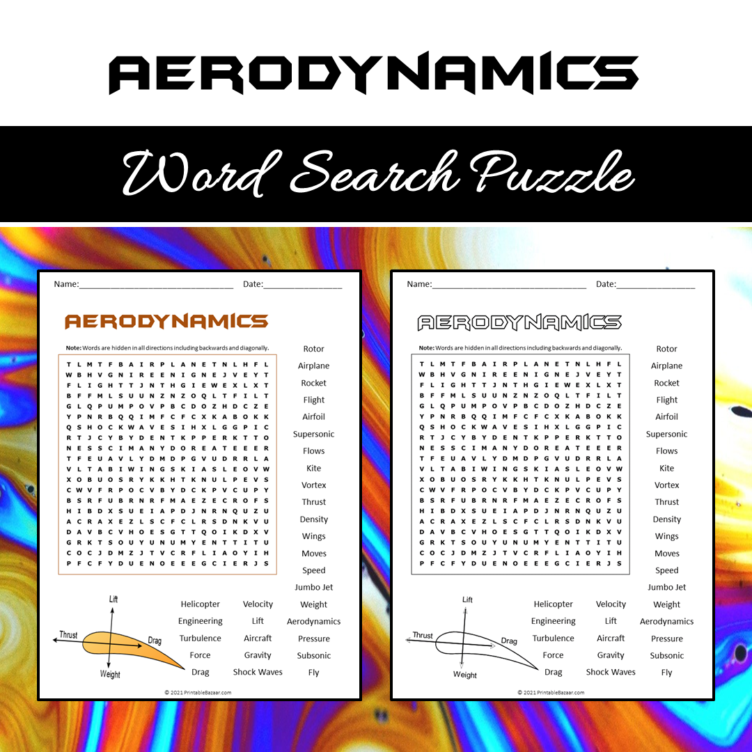 Aerodynamics Word Search Puzzle Worksheet PDF