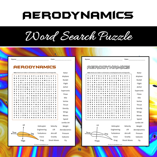 Aerodynamics Word Search Puzzle Worksheet PDF