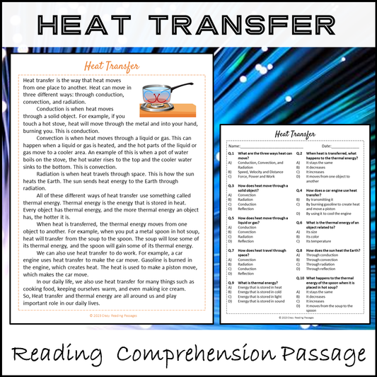 Heat Transfer Reading Comprehension Passage and Questions | Printable PDF