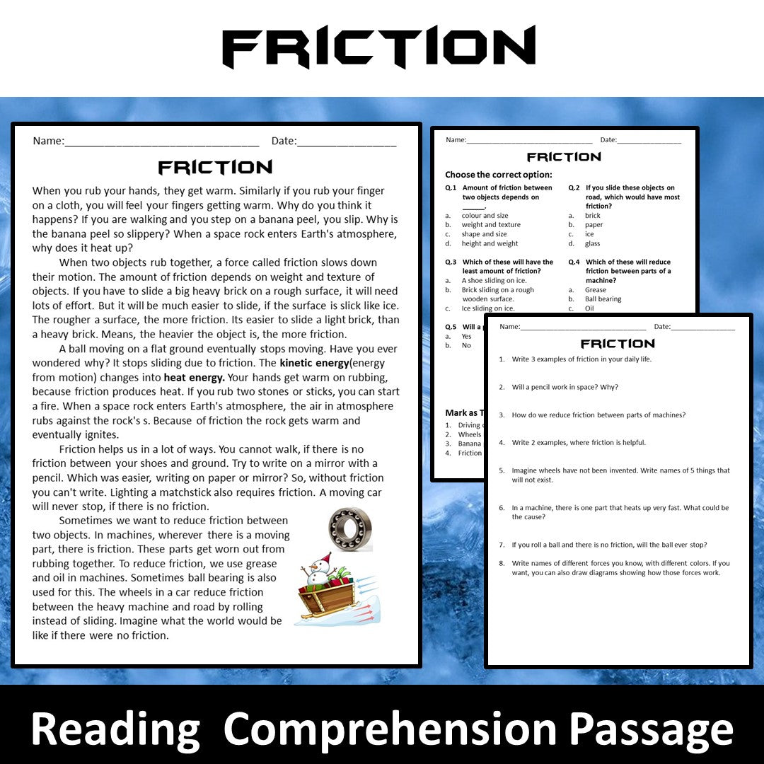 Friction Reading Comprehension Passage and Questions