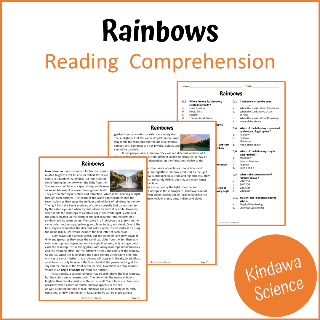 Rainbows Reading Comprehension Passage and Questions | Printable PDF
