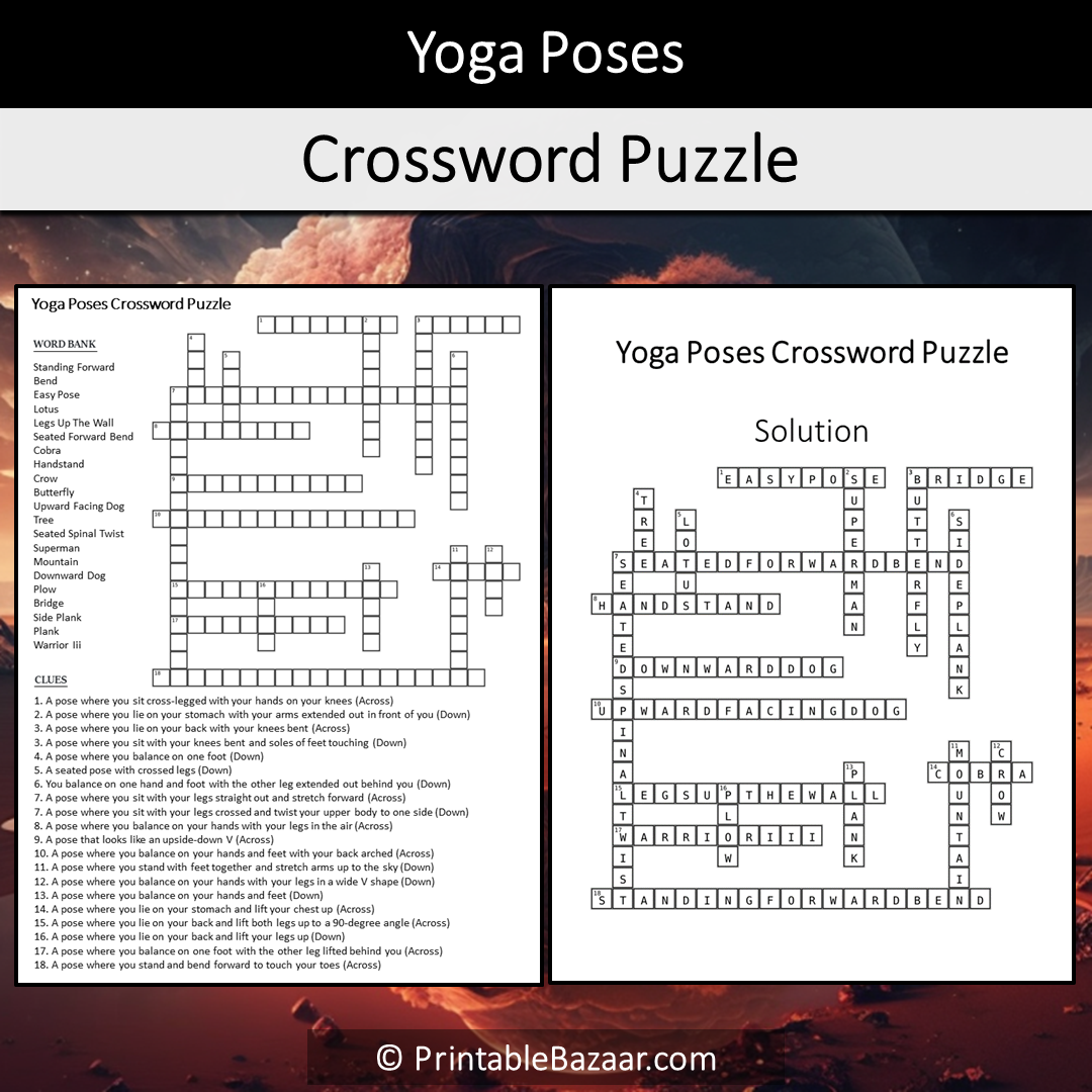 Yoga Poses Word Search Puzzle Worksheet PDF – PrintableBazaar