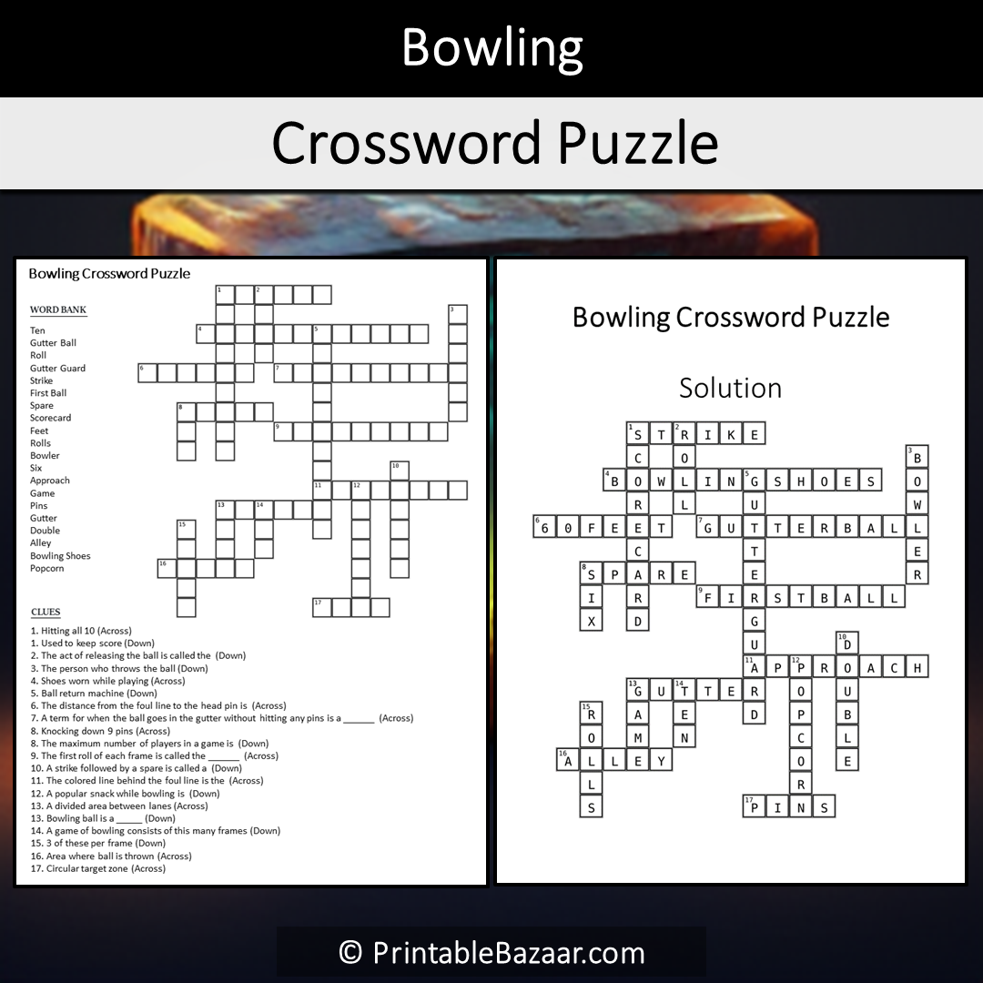 Bowling Crossword Puzzle Worksheet Activity Printable PDF PrintableBazaar
