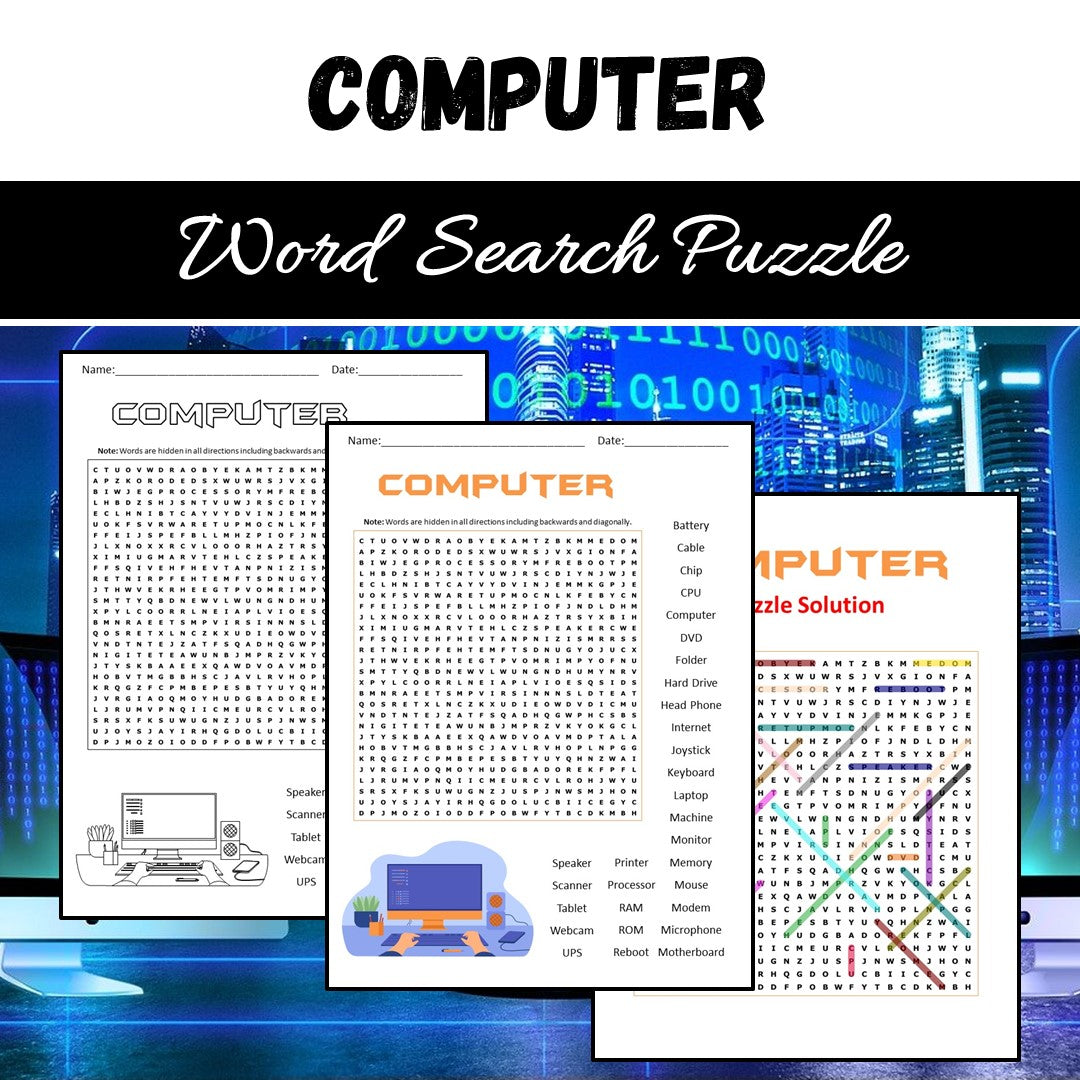 Computer Word Search Puzzle Worksheet PDF