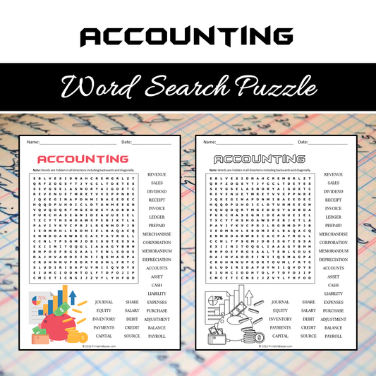 Accounting Word Search Puzzle Worksheet PDF