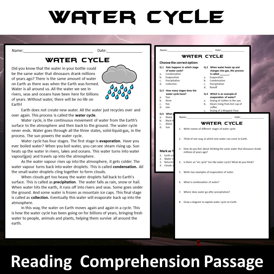 Water Cycle Reading Comprehension Passage and Questions