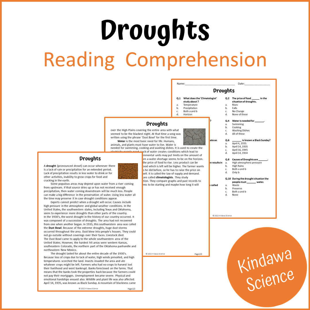 Droughts Reading Comprehension Passage and Questions | Printable PDF