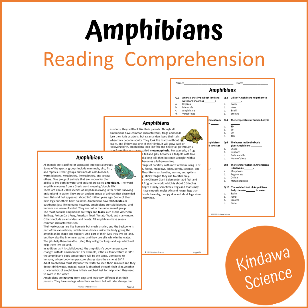 Amphibians Reading Comprehension Passage and Questions | Printable PDF
