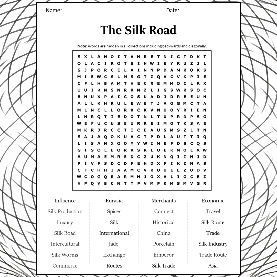 The Silk Road Word Search Puzzle Worksheet Activity PDF